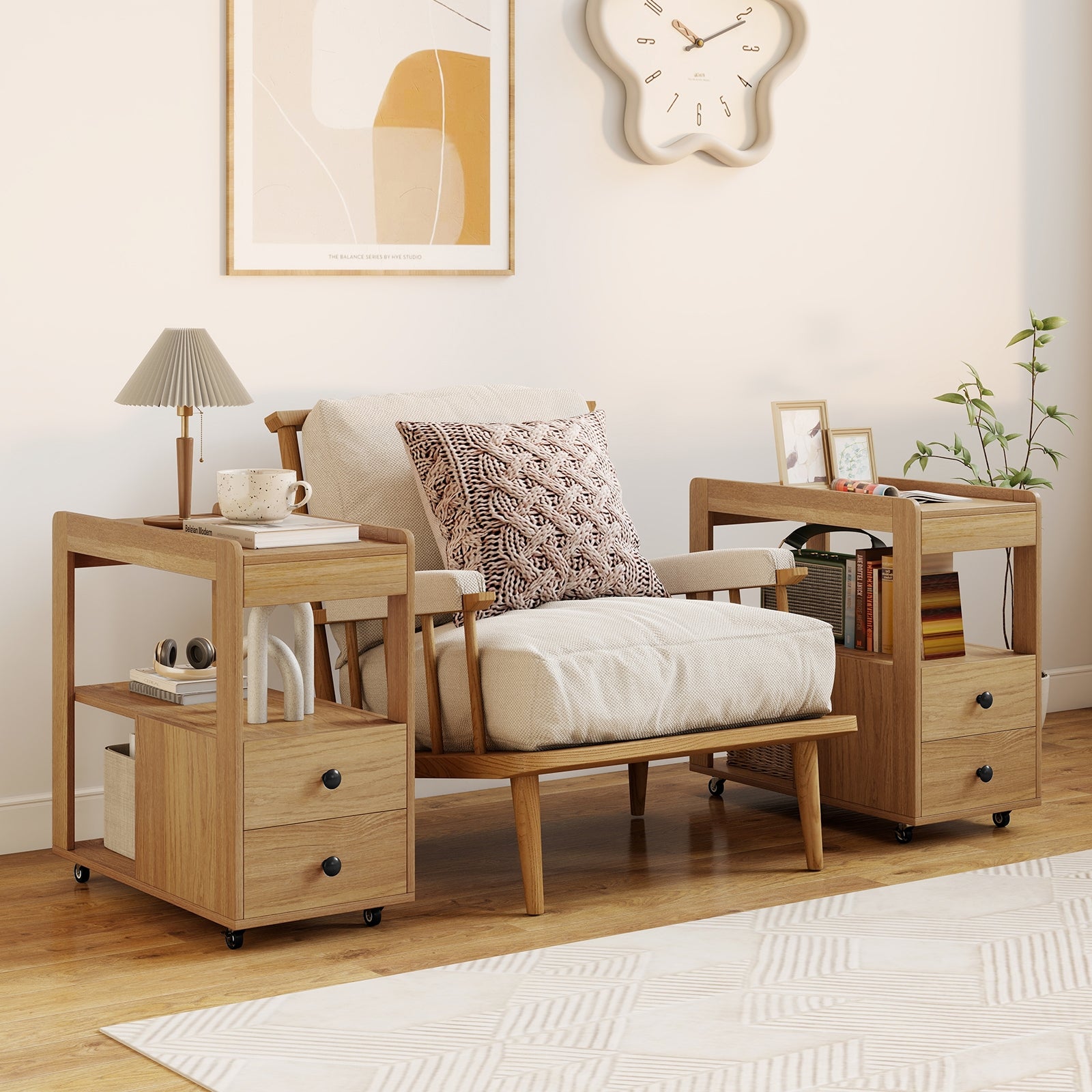 2-Drawer Sofa Side Table with Shelves for Living Room, Natural End & Side Tables at Gallery Canada