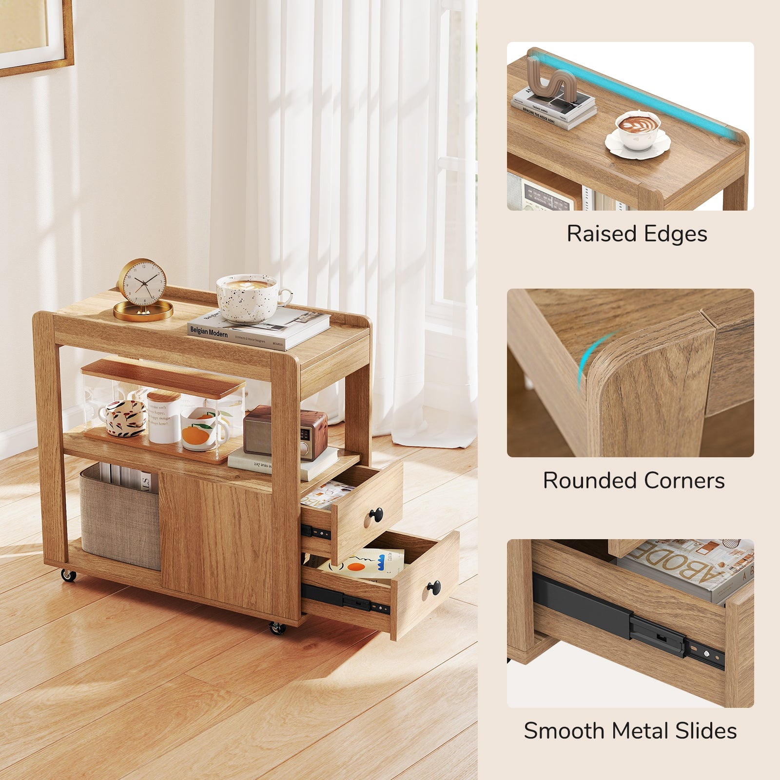 2-Drawer Sofa Side Table with Shelves for Living Room, Natural End & Side Tables at Gallery Canada