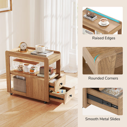 2-Drawer Sofa Side Table with Shelves for Living Room, Natural End & Side Tables at Gallery Canada