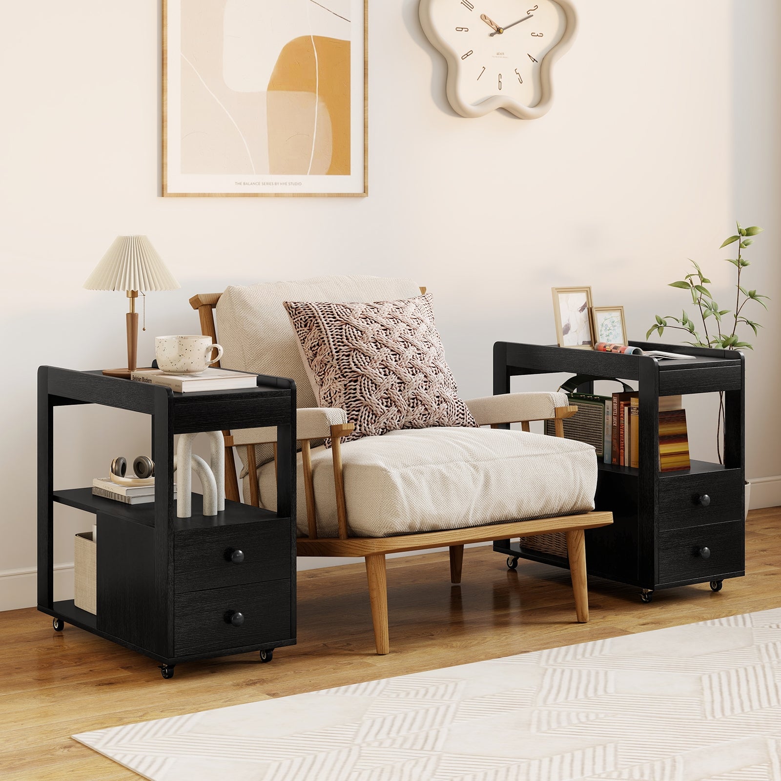 2-Drawer Sofa Side Table with Shelves for Living Room, Black End & Side Tables at Gallery Canada
