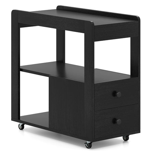 2-Drawer Sofa Side Table with Shelves for Living Room, Black