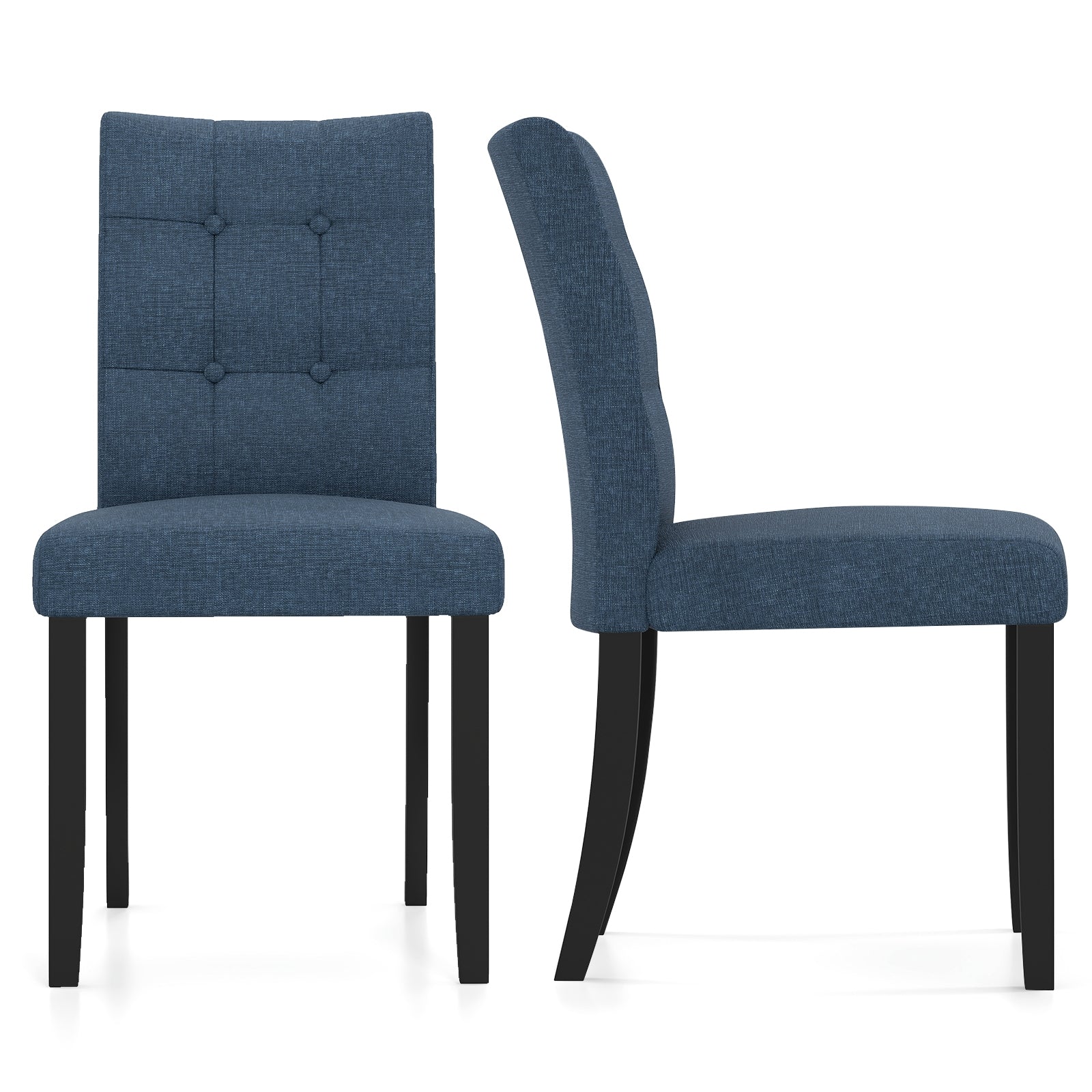 Set Of 2 Tufted Dining Chairs, Armless, Rubber Wood Legs, Dark Blue Dining Chairs at Gallery Canada