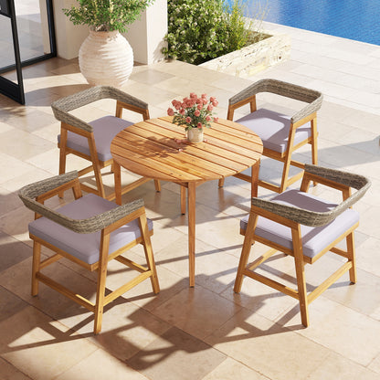 5 Pieces Patio Dining Set with Cushions and PE Rattan Backrest for Garden and Backyard , Gray Patio Dining Sets at Gallery Canada
