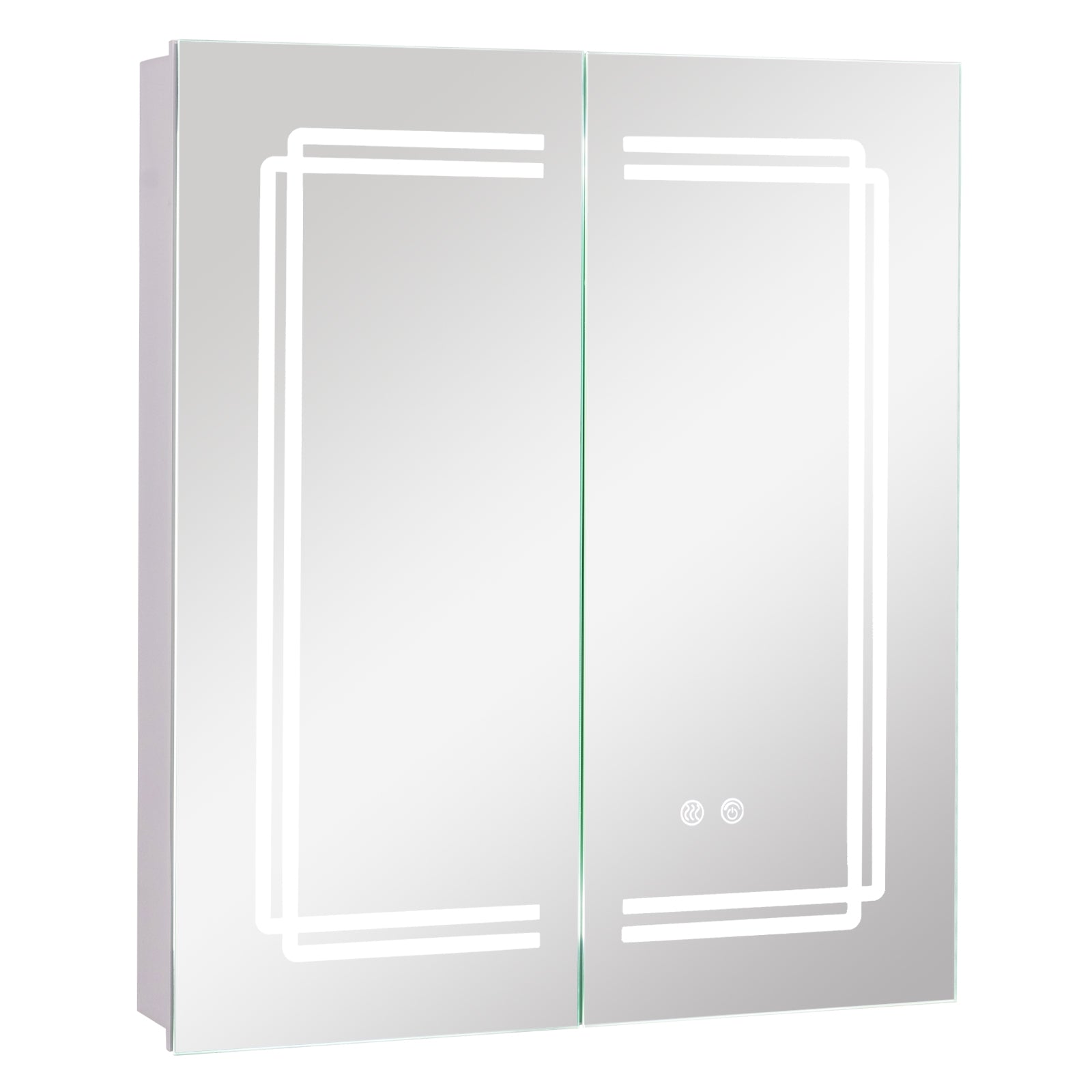 2 Doors Bathroom Mirror Medicine Wall Cabinet with Lights, White Wall Cabinets White at Gallery Canada
