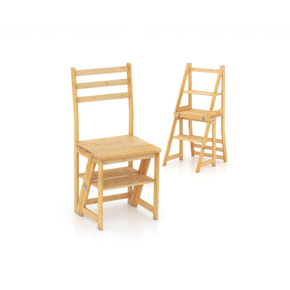 Multifunctional 3-in-1 Ladder Chair Display Plant Stand for Library Kitchen Office, Natural Patio Dining Chairs Natural at Gallery Canada