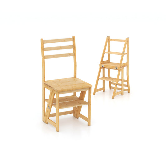 Multifunctional 3-in-1 Ladder Chair Display Plant Stand for Library Kitchen Office, Natural Patio Dining Chairs Natural at Gallery Canada