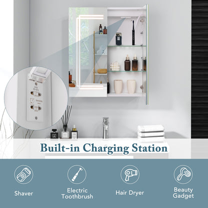 2 Doors Bathroom Mirror Medicine Wall Cabinet with Lights, White Wall Cabinets at Gallery Canada