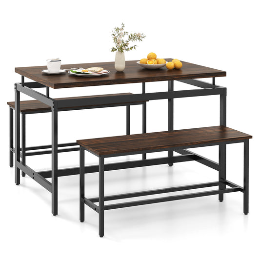 3 Piece Dining Table Set, Wooden Kitchen Table, 2 Benches, Brown Dining Room Sets Brown at Gallery Canada