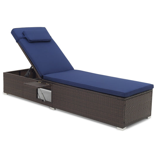 Outdoor PE RattanChaise Lounge with 6-level Backrest, Navy - Gallery Canada