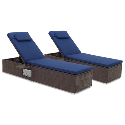 Outdoor PE RattanChaise Lounge with 6-level Backrest, Navy Outdoor Chaise Lounges at Gallery Canada