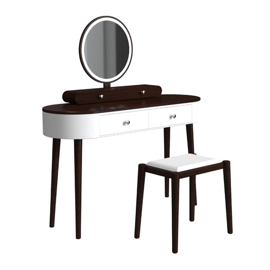 Makeup Vanity Table Set with LED Mirror and 3 Spacious Drawers-White, White-Brown - Gallery Canada