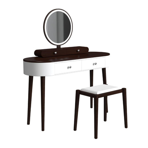 Makeup Vanity Table Set with LED Mirror and 3 Spacious Drawers-White, White-Brown