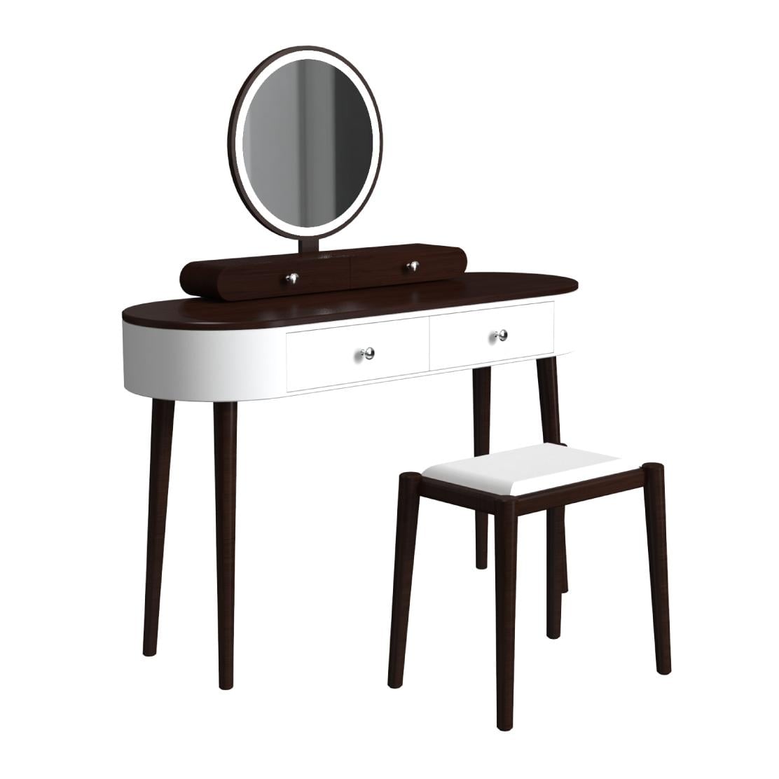 Makeup Vanity Table With LED Mirror, 3 Drawers, Brown, White Makeup Vanities at Gallery Canada