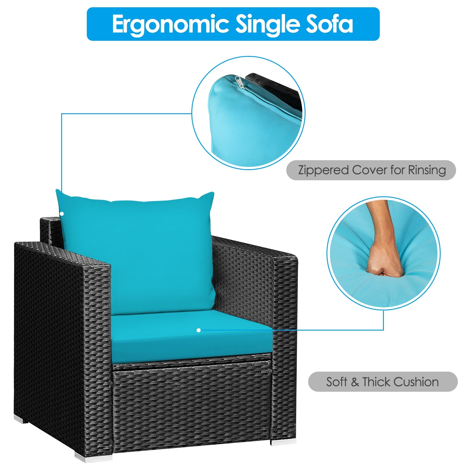 3 Pieces Patio Wicker Conversation Set with Cushion, Turquoise Patio Conversation Sets at Gallery Canada