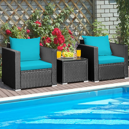3 Pieces Patio Wicker Conversation Set with Cushion, Turquoise Patio Conversation Sets at Gallery Canada