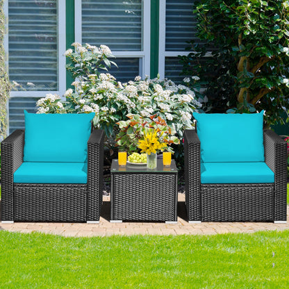 3 Pieces Patio Wicker Conversation Set with Cushion, Turquoise Patio Conversation Sets at Gallery Canada