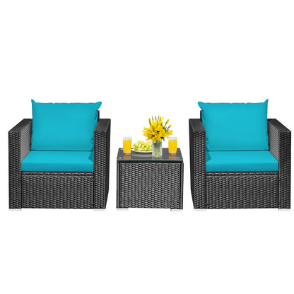 3 Pieces Patio Wicker Conversation Set with Cushion, Turquoise Patio Conversation Sets at Gallery Canada