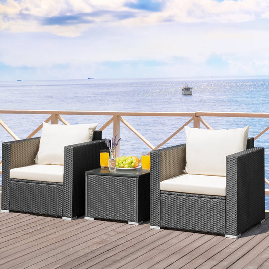 3 Pieces Patio wicker Furniture Set with Cushion, White - Gallery Canada