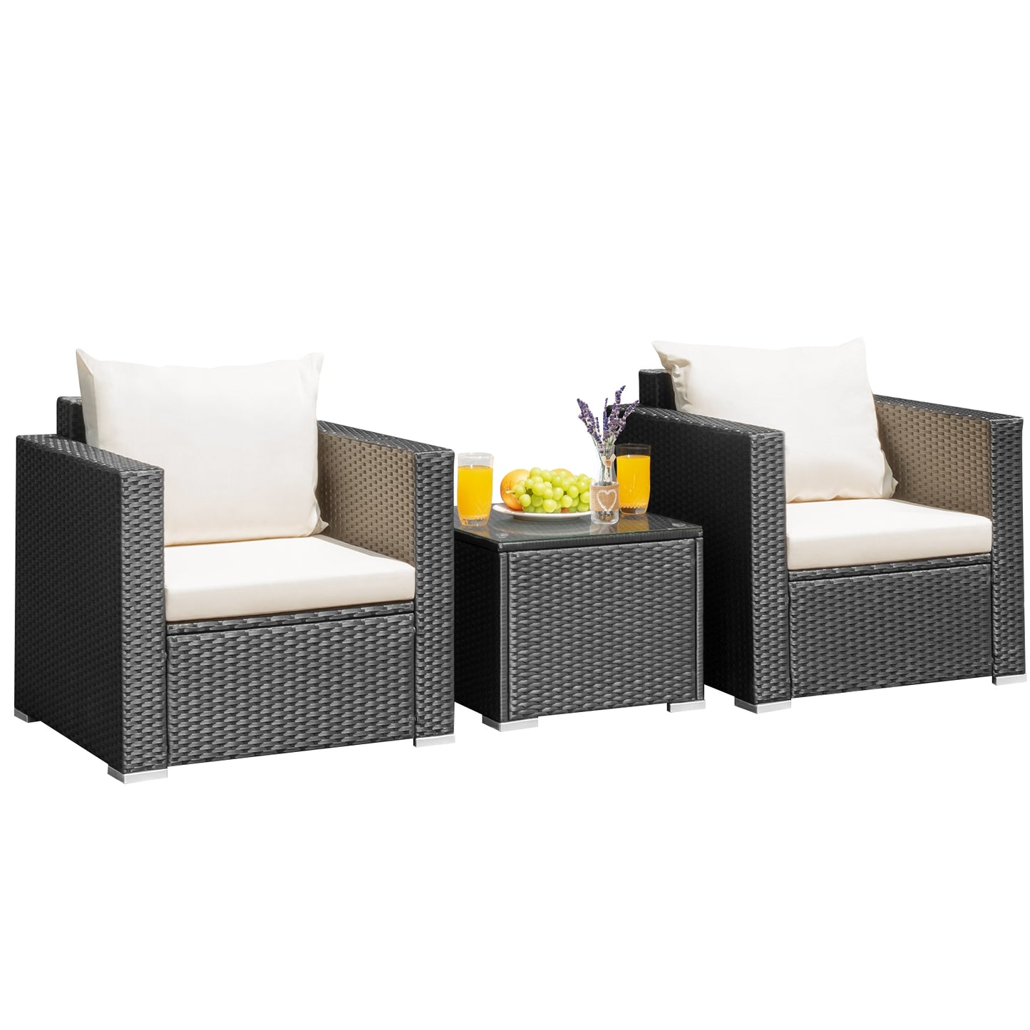 3-Piece Patio Wicker Furniture Set With Cushion, White Patio Conversation Sets at Gallery Canada