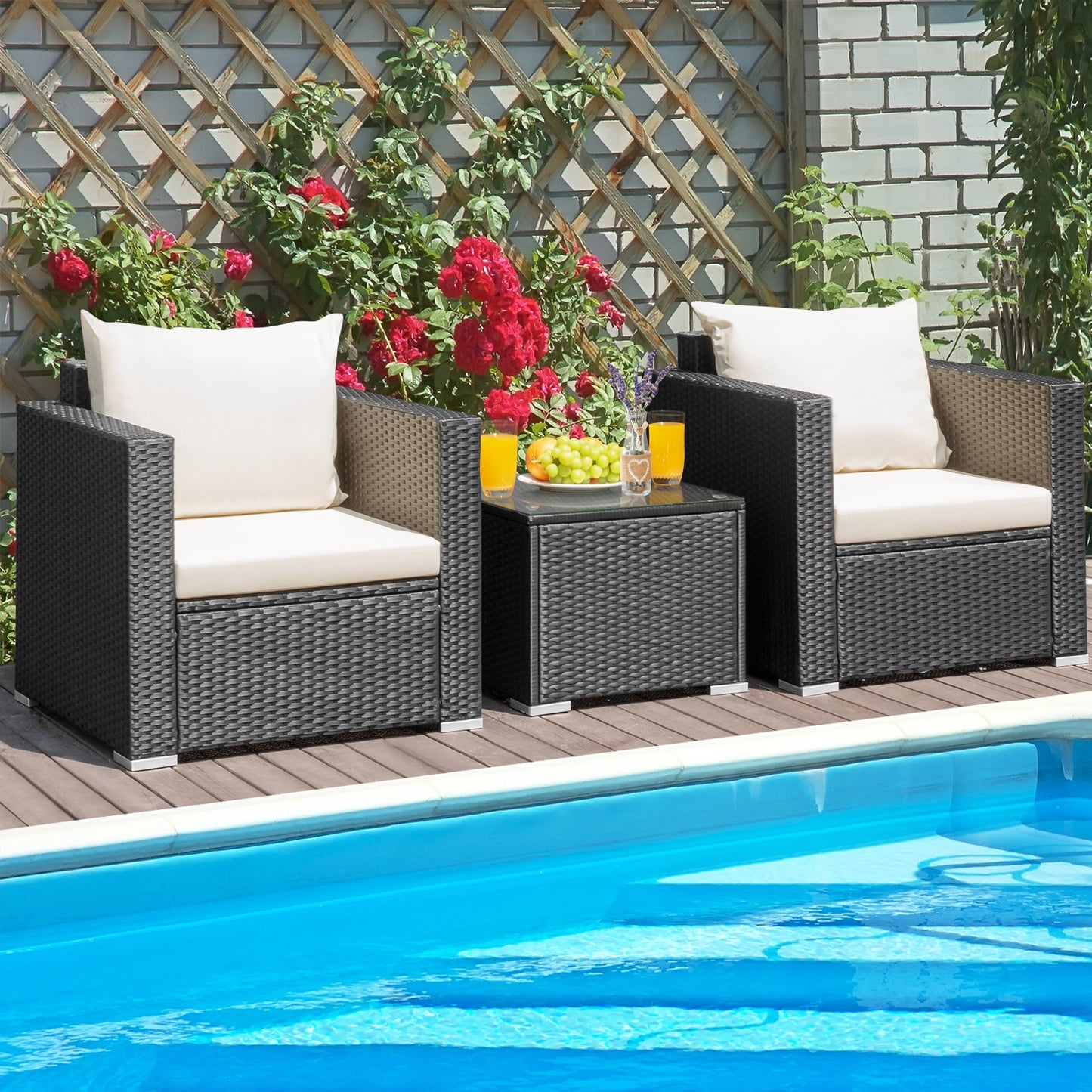 3 Pieces Patio wicker Furniture Set with Cushion, White Patio Conversation Sets at Gallery Canada