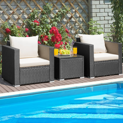 3 Pieces Patio wicker Furniture Set with Cushion, White Patio Conversation Sets at Gallery Canada