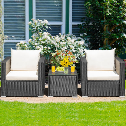 3 Pieces Patio wicker Furniture Set with Cushion, White Patio Conversation Sets at Gallery Canada