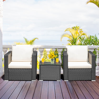 3 Pieces Patio wicker Furniture Set with Cushion, White Patio Conversation Sets at Gallery Canada