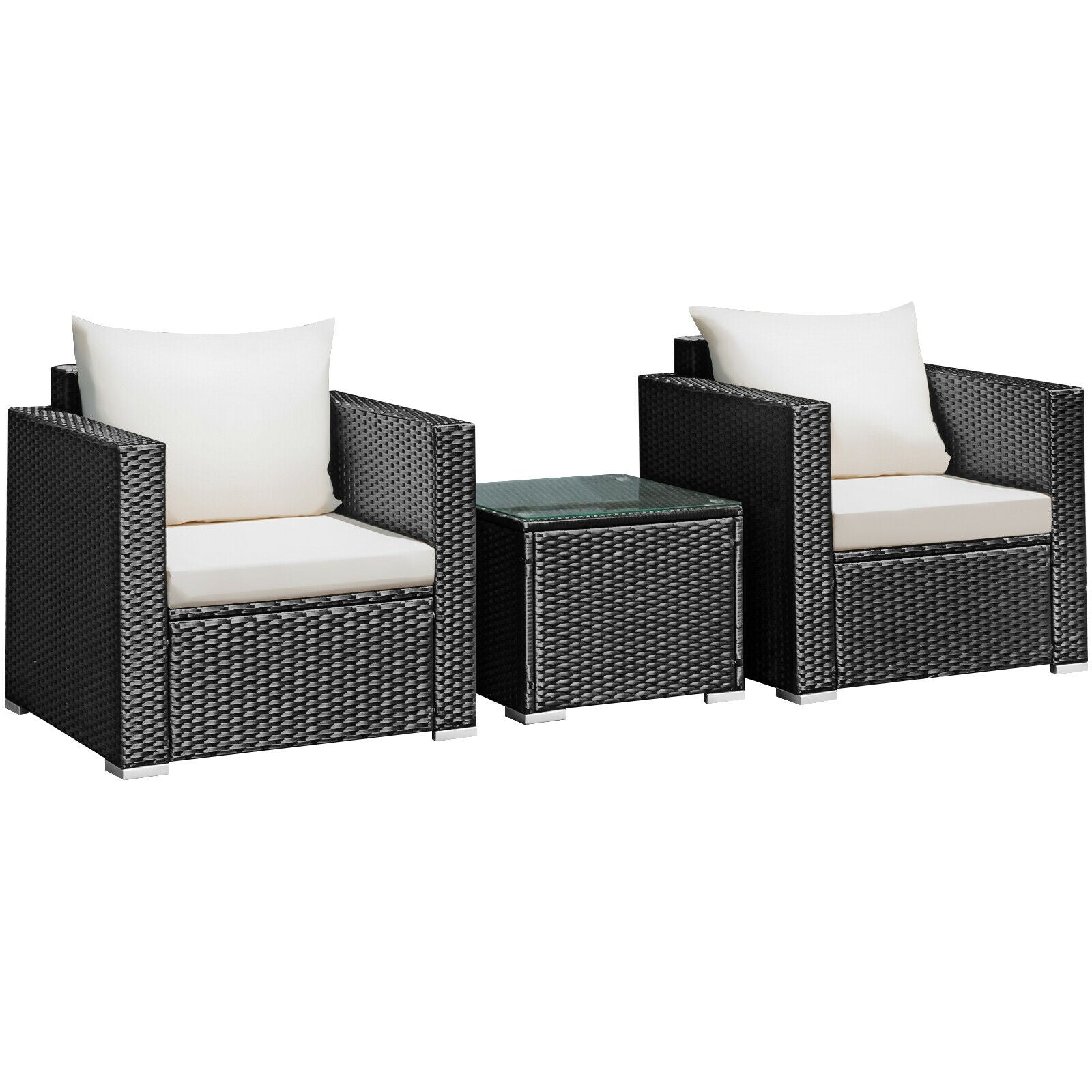 3 Pieces Patio wicker Furniture Set with Cushion, White Patio Conversation Sets at Gallery Canada