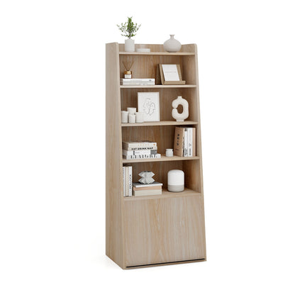 6-Tier Bookcase Freestanding Ladder Bookshelf with 2 Adjustable Shelves and Flip Up Door, Natural Bookcases at Gallery Canada