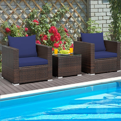 3 Pcs Patio Rattan Furniture Set With Cushion, Blue Patio Conversation Sets at Gallery Canada
