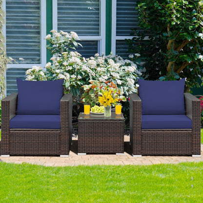 3 Pcs Patio Rattan Furniture Set With Cushion, Blue Patio Conversation Sets at Gallery Canada