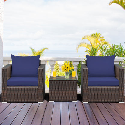 3 Pcs Patio Rattan Furniture Set With Cushion, Blue Patio Conversation Sets at Gallery Canada