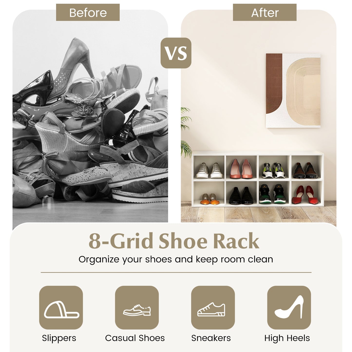 8 Cubbies Shoe Organizer with 500 LBS Weight Capacity, White Shoe Racks & Storage Benches at Gallery Canada