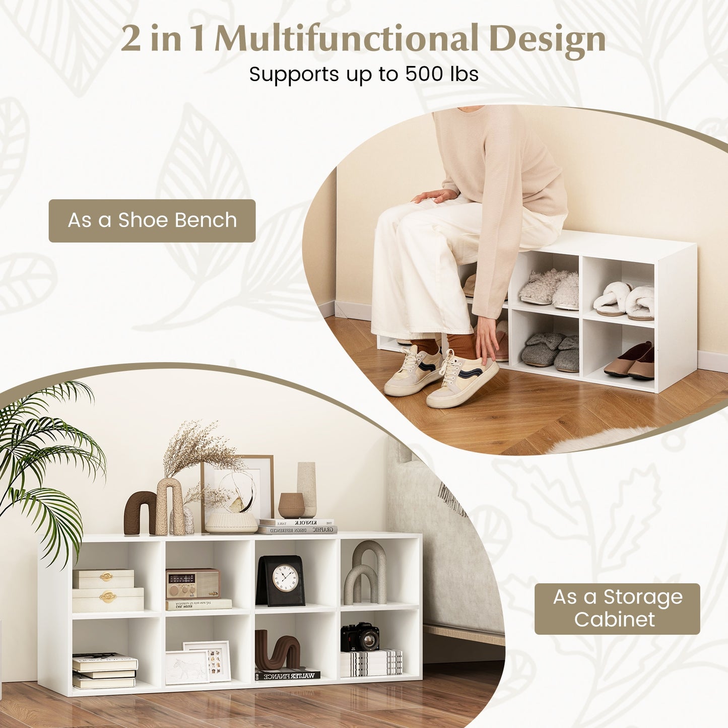 8 Cubbies Shoe Organizer with 500 LBS Weight Capacity, White Shoe Racks & Storage Benches at Gallery Canada