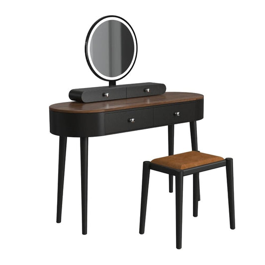 Makeup Vanity Table Set with LED Mirror and 3 Spacious Drawers-Black, Black & Brown
