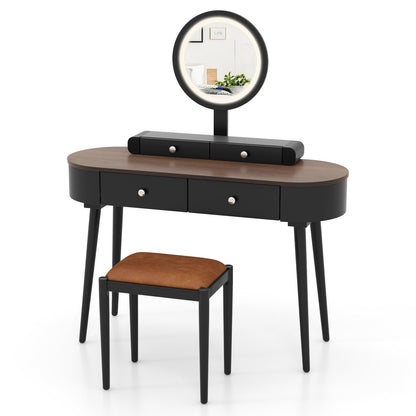Makeup Vanity Table Set with LED Mirror and 3 Spacious Drawers-Black, Black & Brown