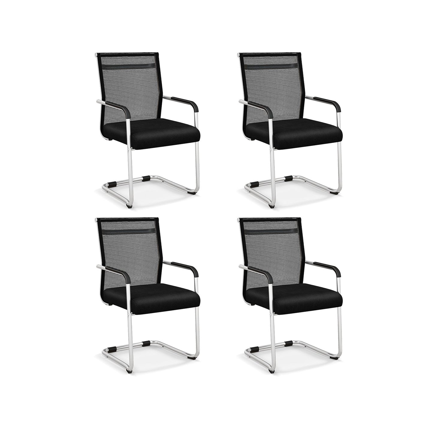 Office Guest Chairs Set of 4 with Metal Sled Base and Armrests, Black
