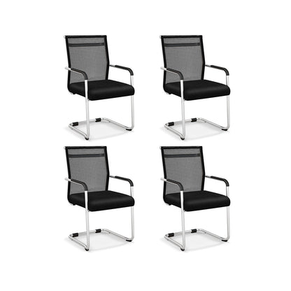 Office Guest Chairs Set of 4 with Metal Sled Base and Armrests, Black