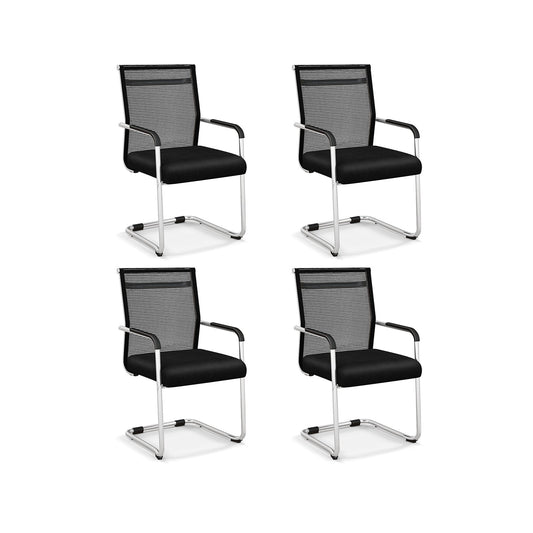 Office Guest Chairs Set of 4 with Metal Sled Base and Armrests, Black - Gallery Canada