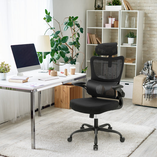 Mesh Office Chair, Adaptive Lumbar Support, Flip-up Armrests, Black Ergonomic Chairs Black at Gallery Canada