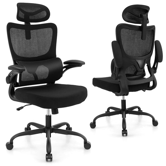 Mesh Office Chair with Adaptive Lumbar Support  Flip-up Armrests  Reclining Backrest, Black - Gallery Canada