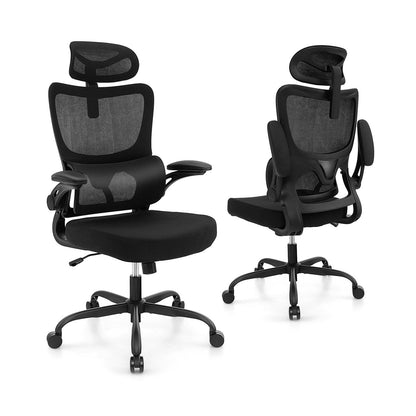Mesh Office Chair with Adaptive Lumbar Support  Flip-up Armrests  Reclining Backrest, Black