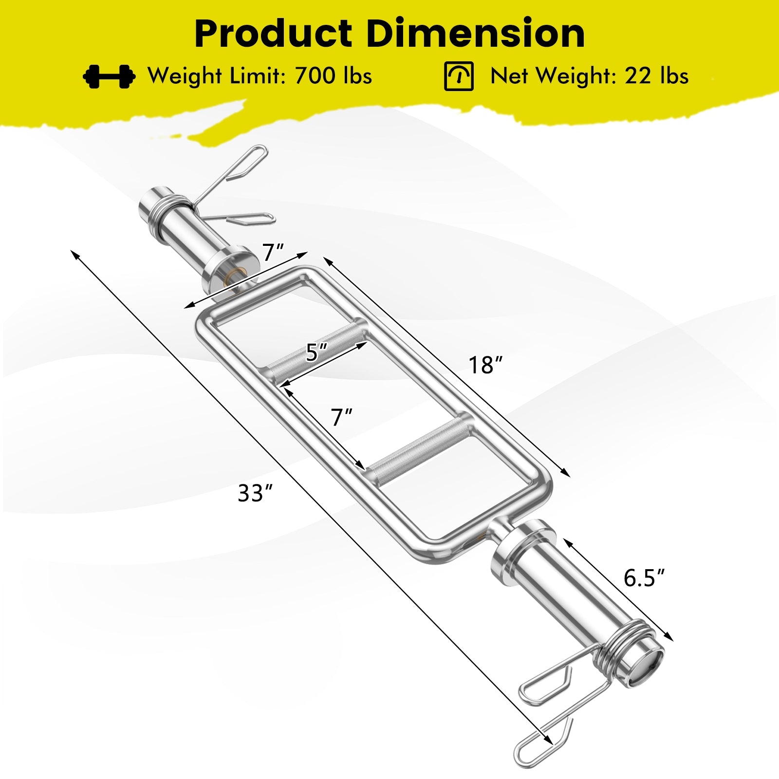 700 LBS Olympic Triceps Bar with Knurled Handles for Squats Deadlifts Shrugs, Silver Weights Accessories at Gallery Canada