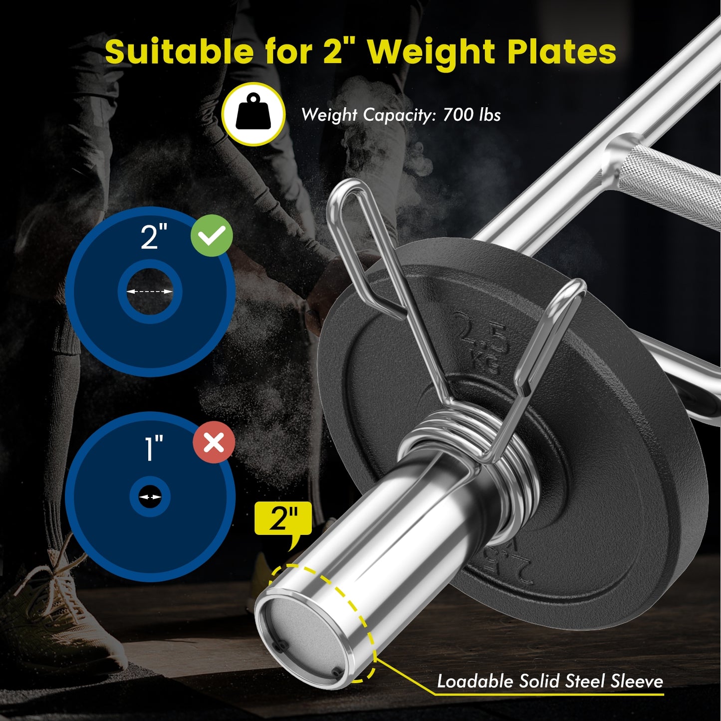 700 LBS Olympic Triceps Bar with Knurled Handles for Squats Deadlifts Shrugs, Silver Weights Accessories at Gallery Canada