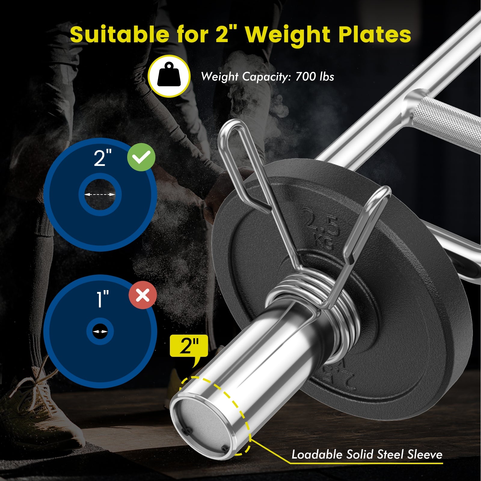 700 LBS Olympic Triceps Bar with Knurled Handles for Squats Deadlifts Shrugs, Silver Weights Accessories at Gallery Canada