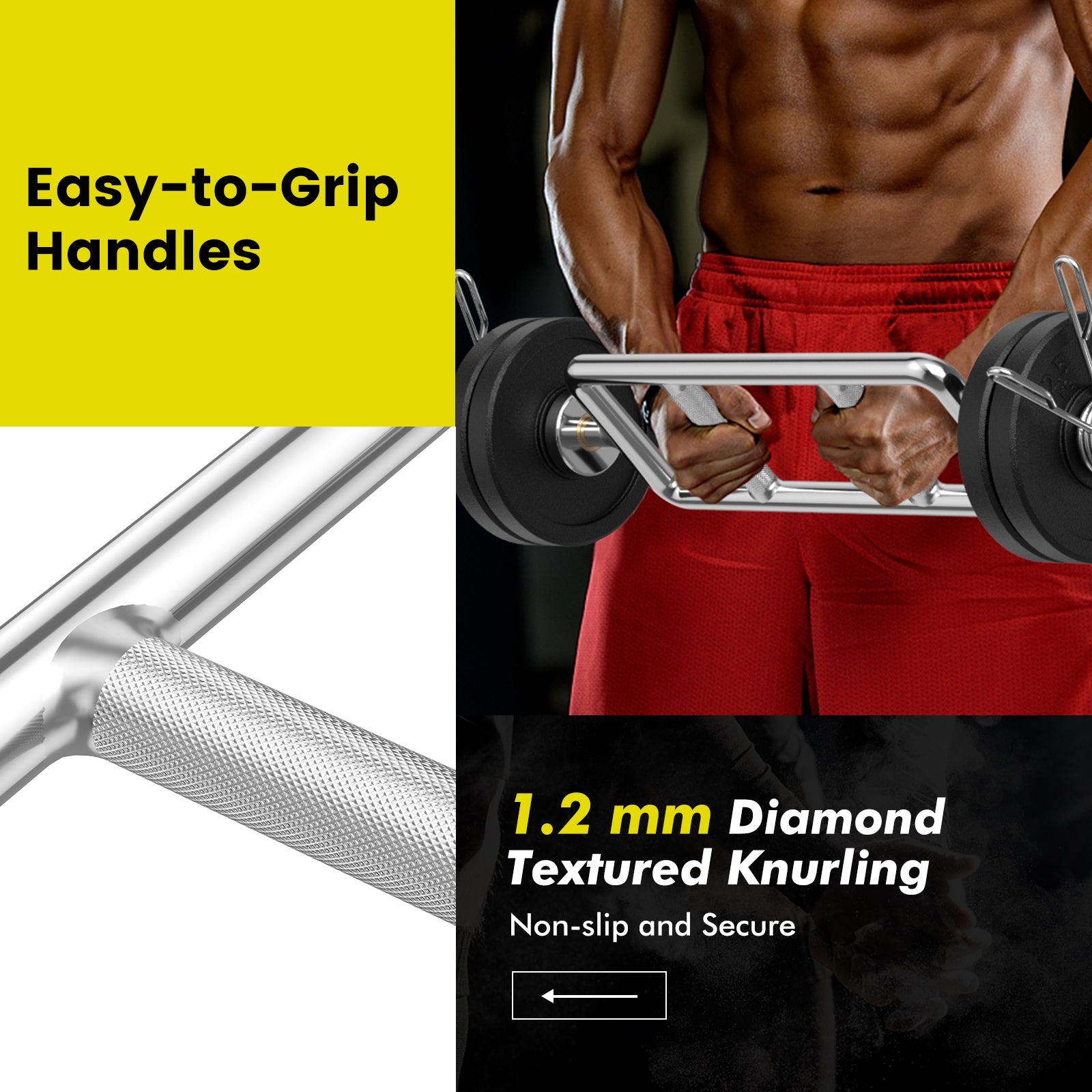 700 LBS Olympic Triceps Bar with Knurled Handles for Squats Deadlifts Shrugs, Silver Weights Accessories at Gallery Canada