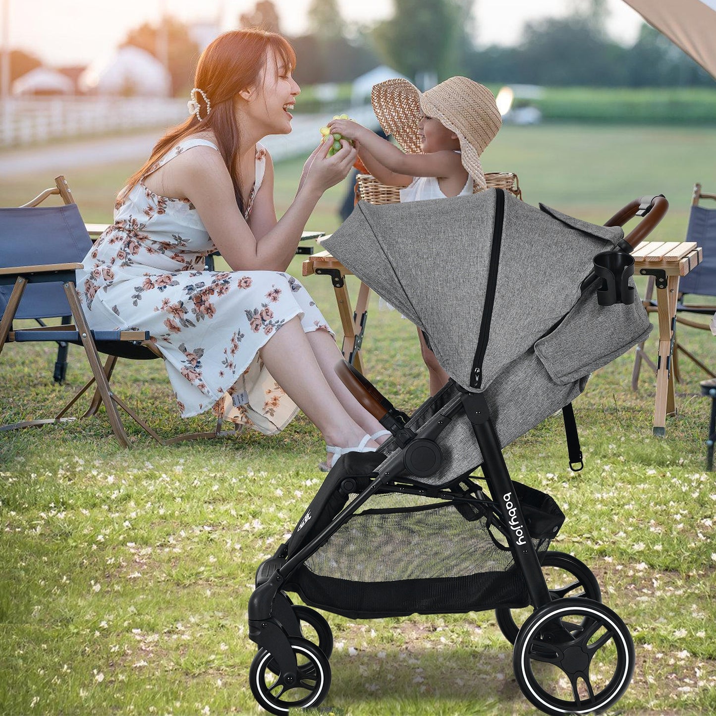 5-Point Harness Lightweight Infant Stroller with Foot Cover and Adjustable Backrest, Gray Baby Strollers at Gallery Canada