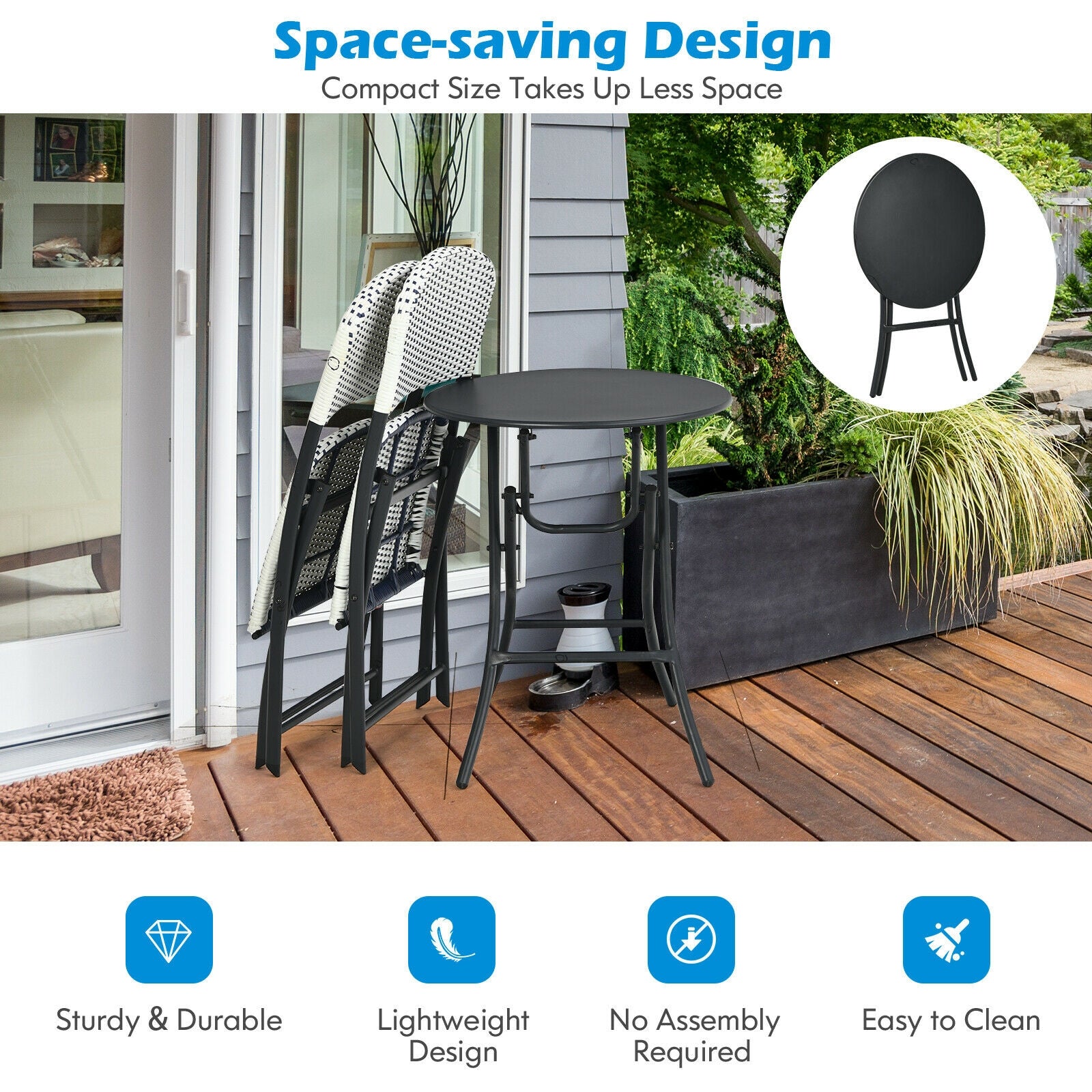 3 Pieces Patio Rattan Bistro Set with Round Dining Table and 2 Chairs, Black & White Patio Conversation Sets at Gallery Canada