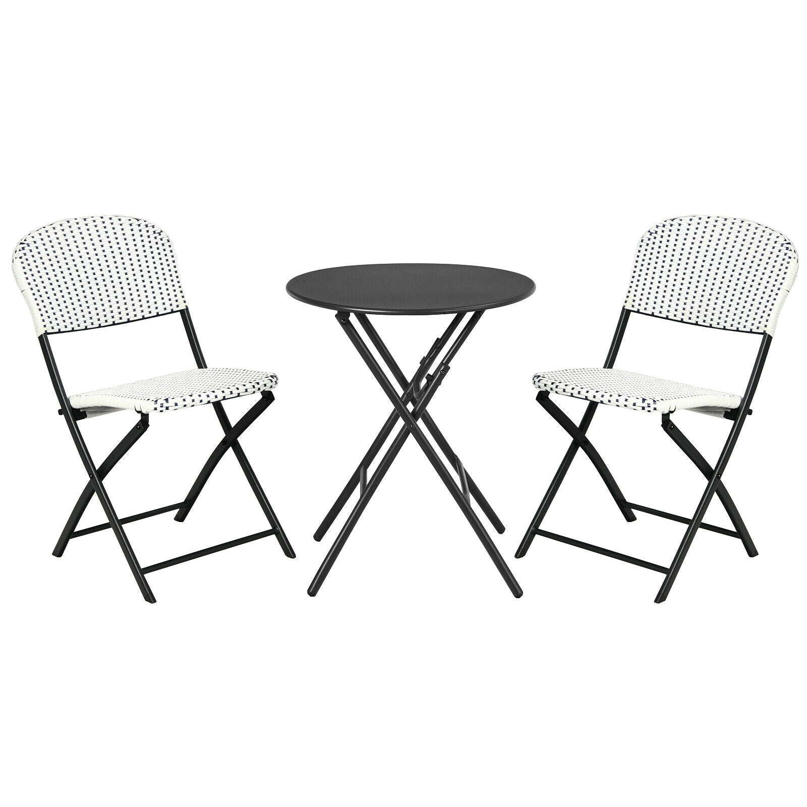 3 Pieces Patio Rattan Bistro Set with Round Dining Table and 2 Chairs, Black & White Patio Conversation Sets at Gallery Canada