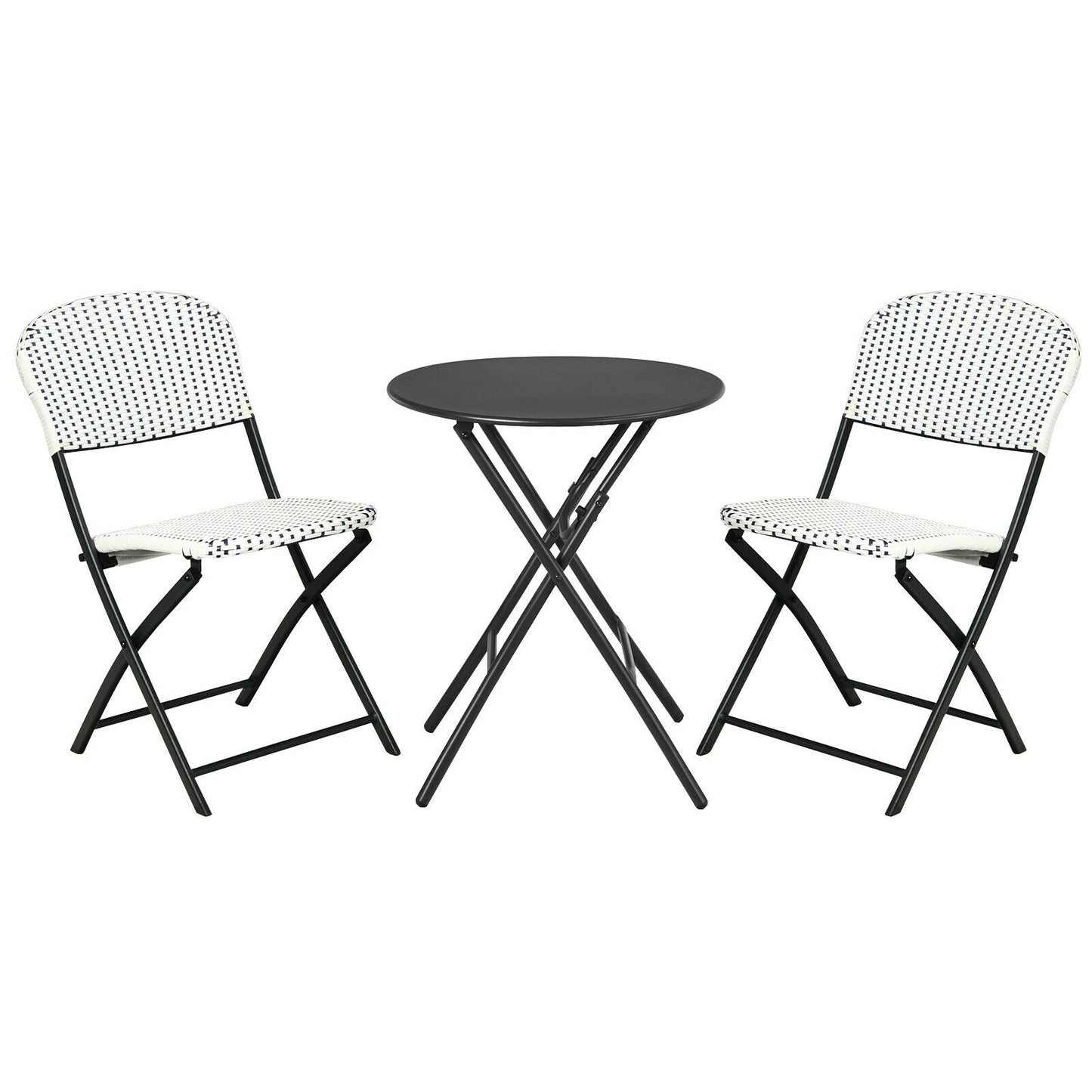 3 Pieces Patio Rattan Bistro Set with Round Dining Table and 2 Chairs, Black & White Patio Conversation Sets at Gallery Canada